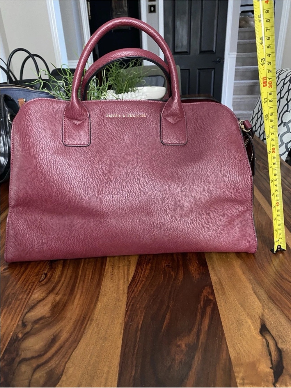 Poppy & Peonies Berry Leather Structured Satchel. Two cup holders inside - Picture 2 of 11